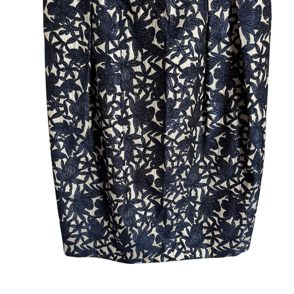Kay Unger Navy Floral Jacquard Sleeveless Sheath Cocktail Dress Size 16 - Picture 5 of 9